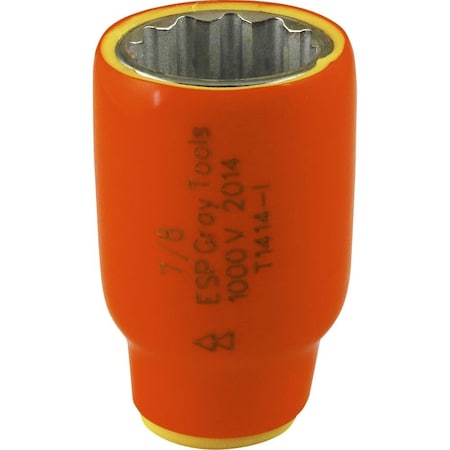Gray Tools Socket 7/8" X 1/2" Drive, 12 Point Standard Length, 1000V Insulated 1414-I